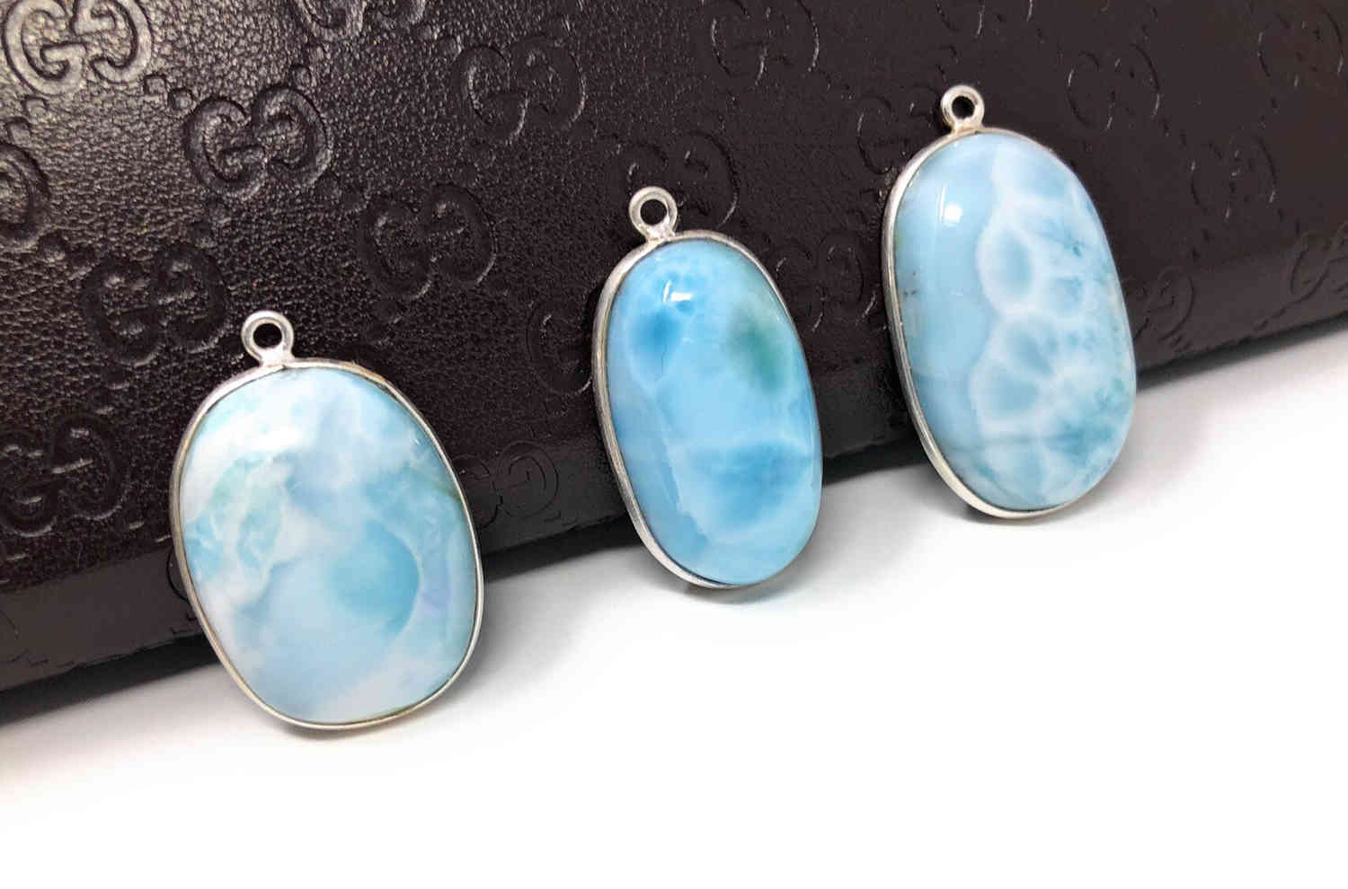 3 Pc AAA Grade Larimar Gemstone Charms, Sterling Silver DIY Jewelry Supplies