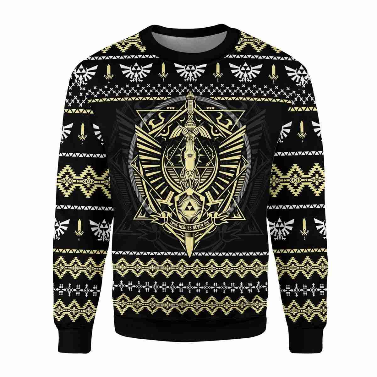 The Legend Of Zelda Sweatshirt - Master Sword True Hero Never Die - Black Yellow Unisex