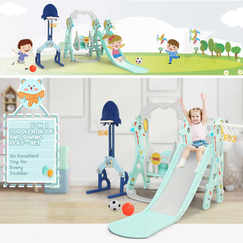 UWR-Nite 5 in 1 Toddler Slide and Swing Play-Set with Basketball, Football, and Ringtoss Kit