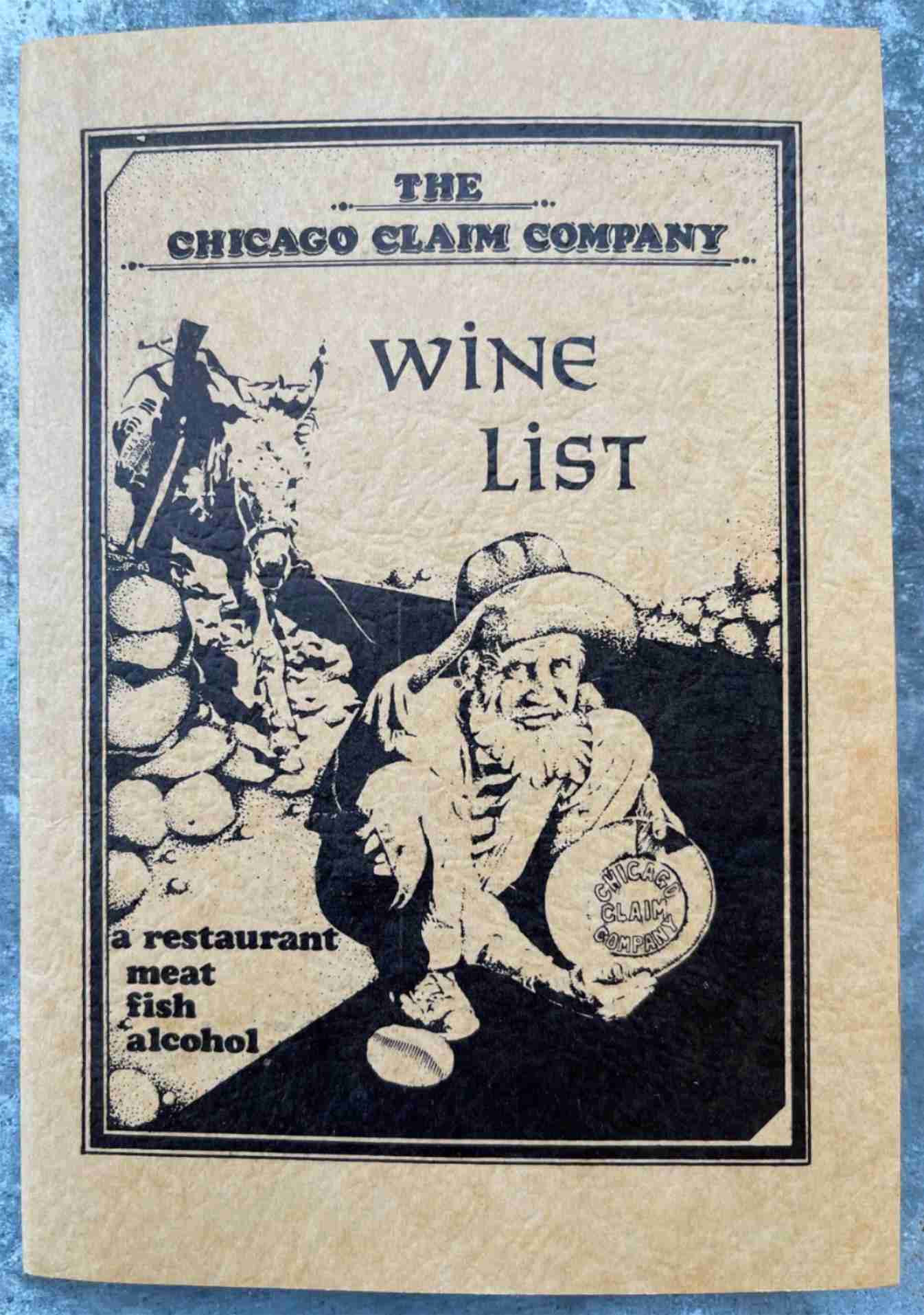 Vintage Restaurant Wine List Menu from THE CHICAGO CLAIM COMPANY