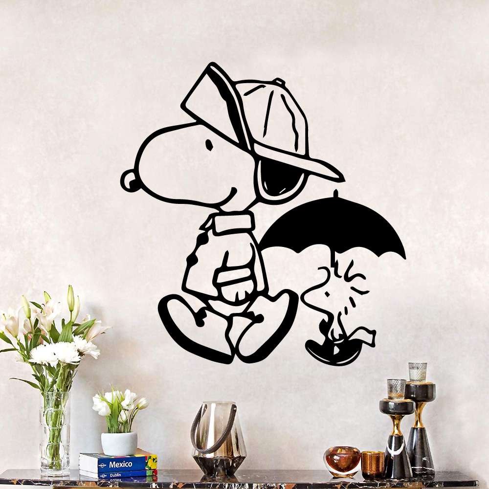 Snoopy Vinyl Wall Art Sticker Decal - Rainy Day Boots Umbrella Hat