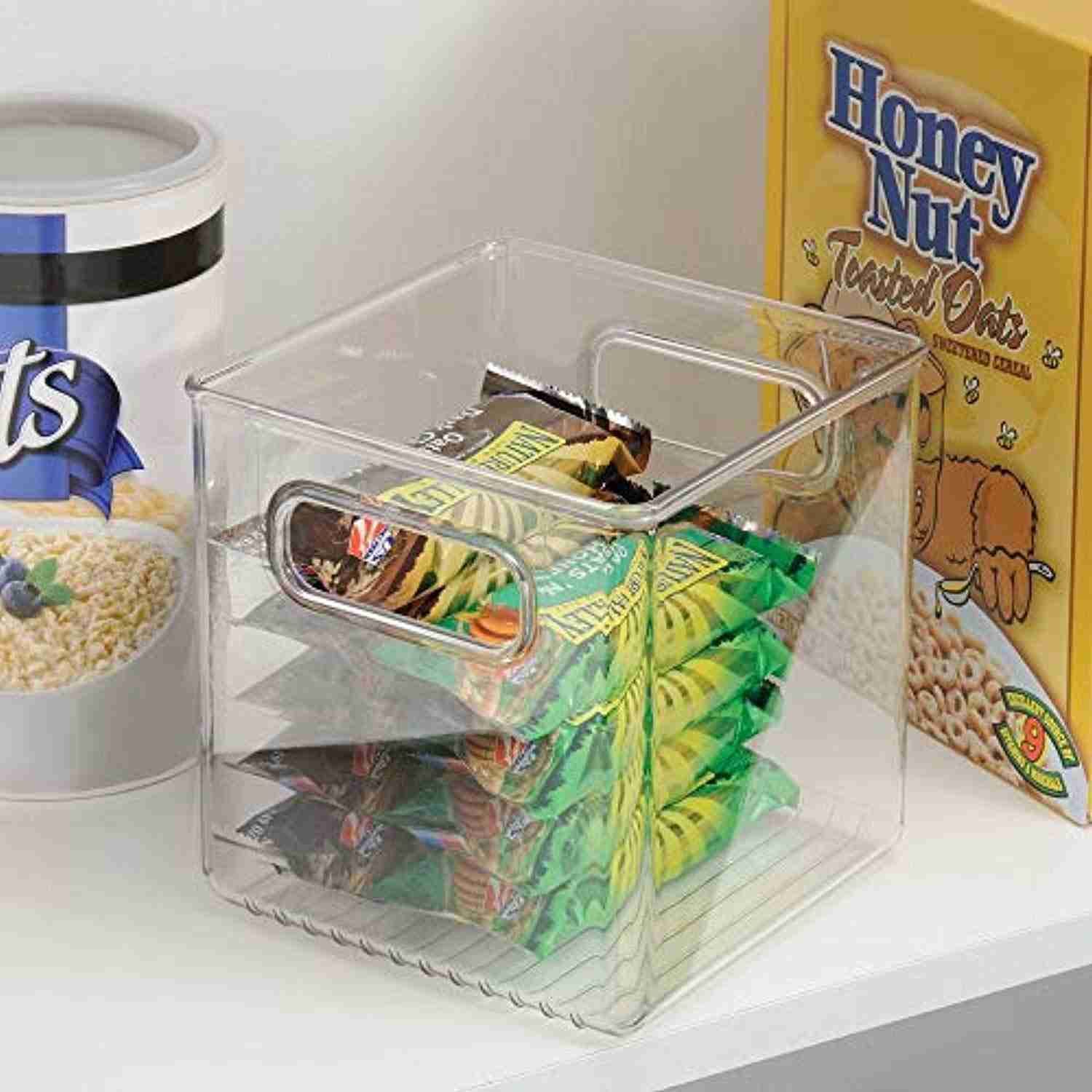 mDesign Plastic Kitchen Pantry Cabinet Organizer - 6 Cube Storage Bins with Handles, 2 Pack, Clear