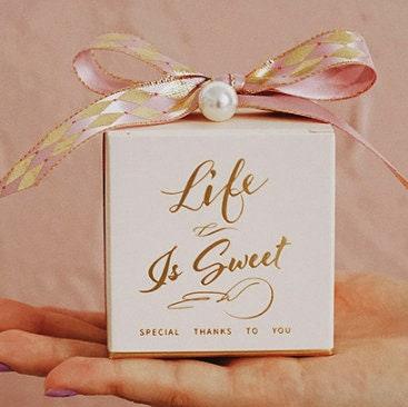 20pcs Checked Ribbon Bronzing Wedding Favor Boxes