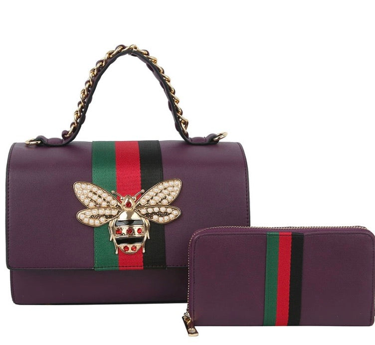 Queen Bee Boxy Leather Handbag/Wallet Set