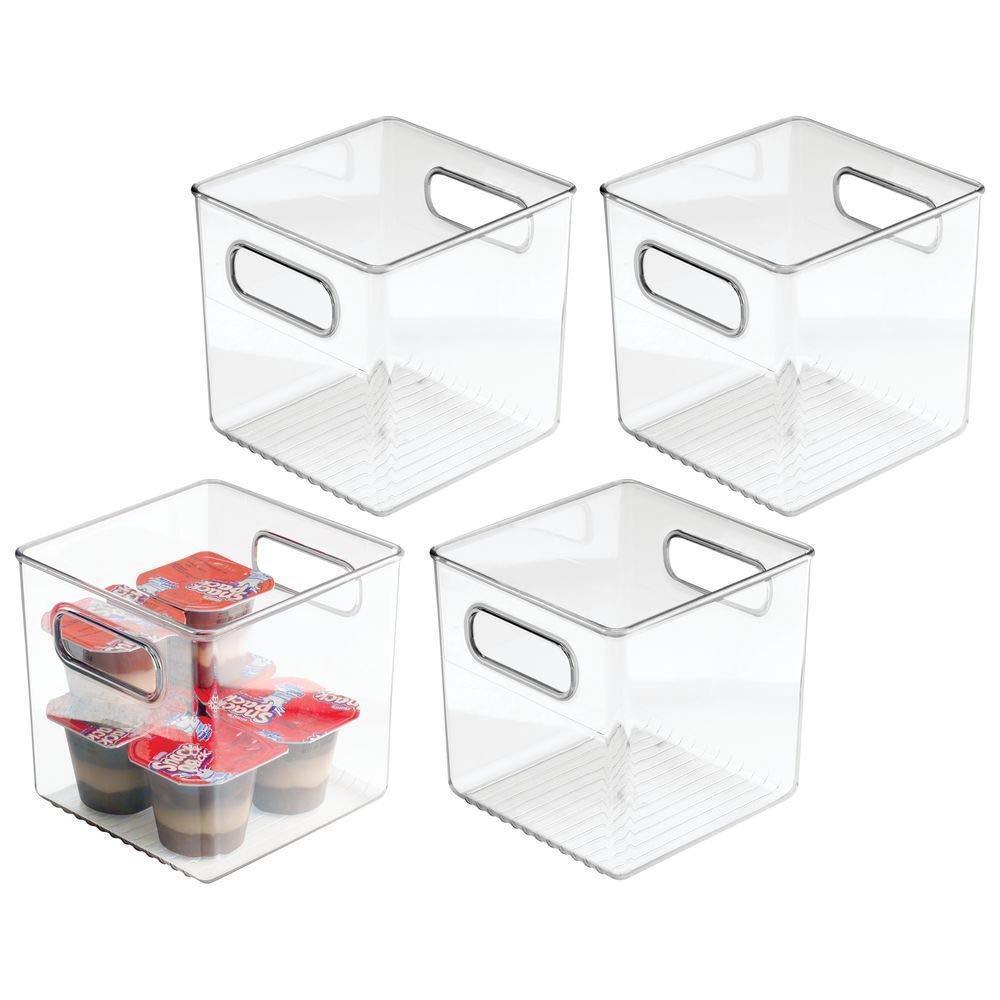 mDesign Plastic Kitchen Pantry Cabinet Organizer - 6 Cube Storage Bins with Handles, 2 Pack, Clear