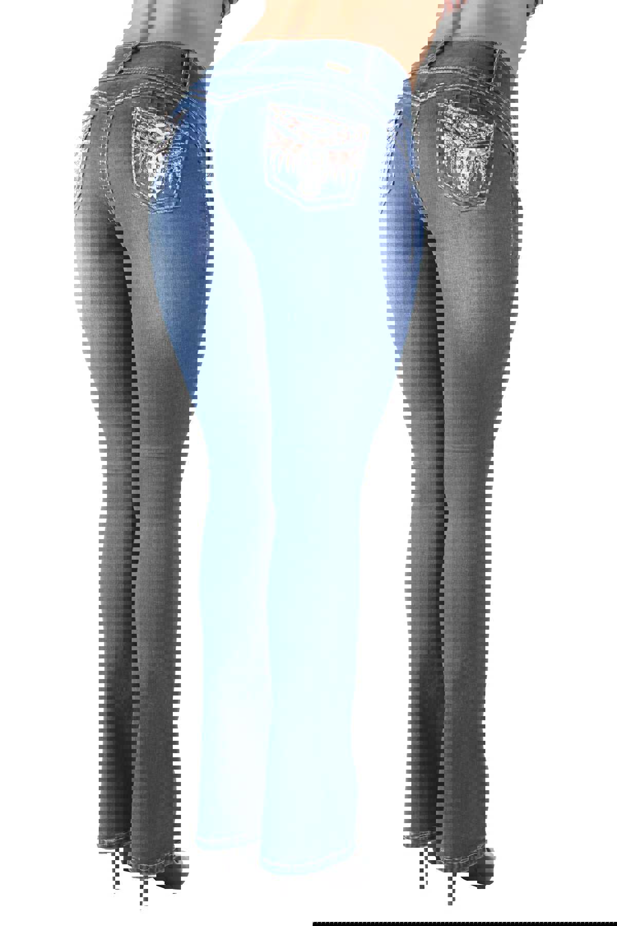 Colombian Design Butt Lift Push Up Mid Waist Boot Leg Jeans (DJ3763-BT)