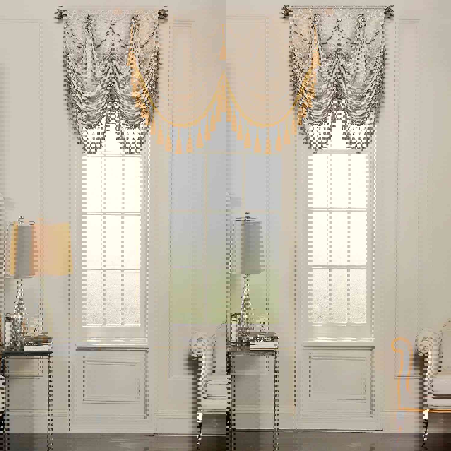 Palace Swag Valance - Elegant Sand Jacquard Fabric Window Treatment