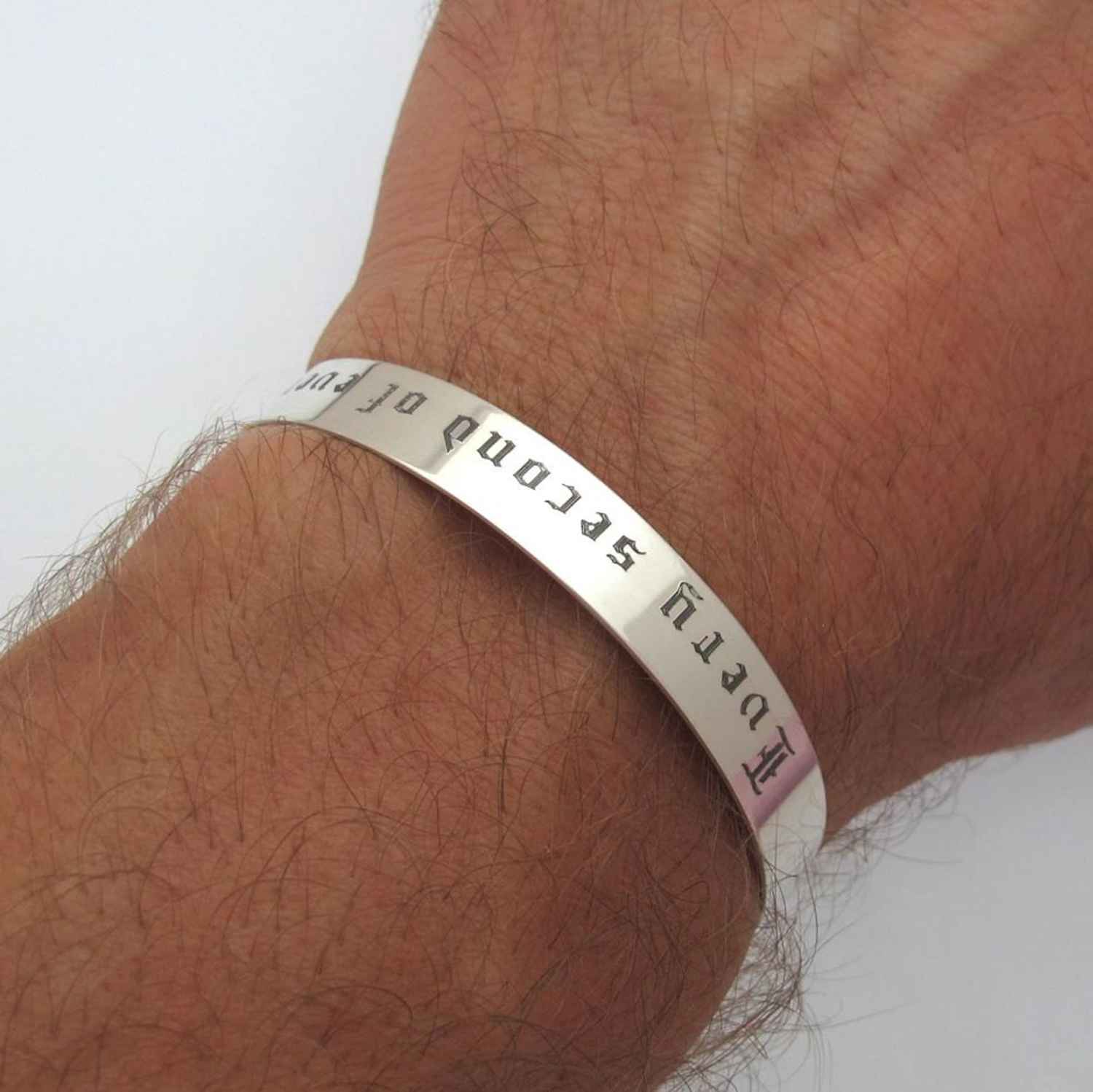 Custom Engraved Sterling Silver Cuff Bracelet - Anniversary Gift for Husband