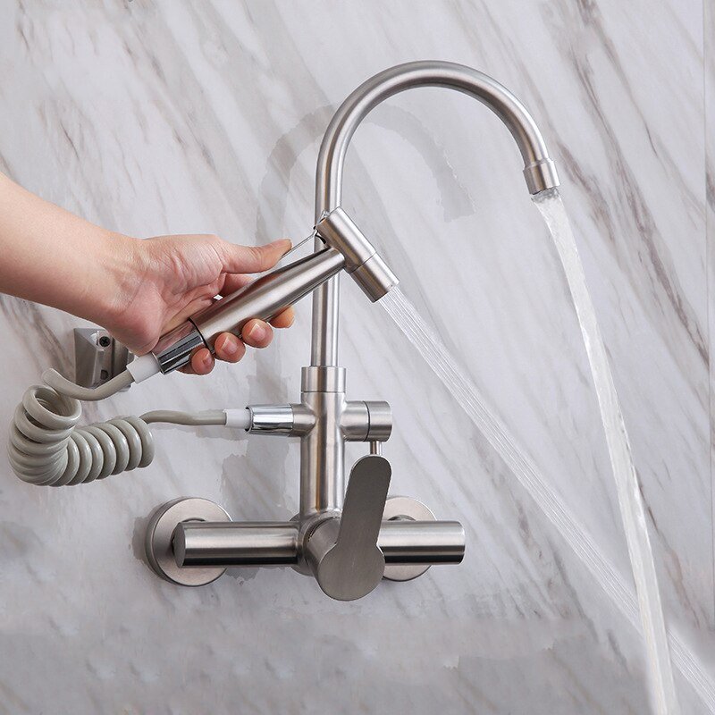 MIRODEMI® Wall Mounted Kitchen Faucet with Extendable Bidet