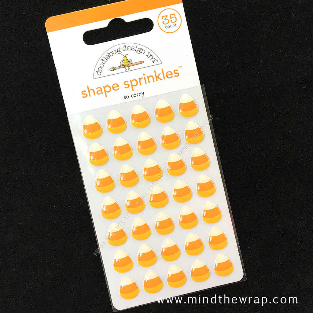 NEW Halloween Candy Corn 3-D Enamel Stickers - Doodlebug Design So Corny Sprinkles - 35 pieces Glossy Dimensional Embellishments