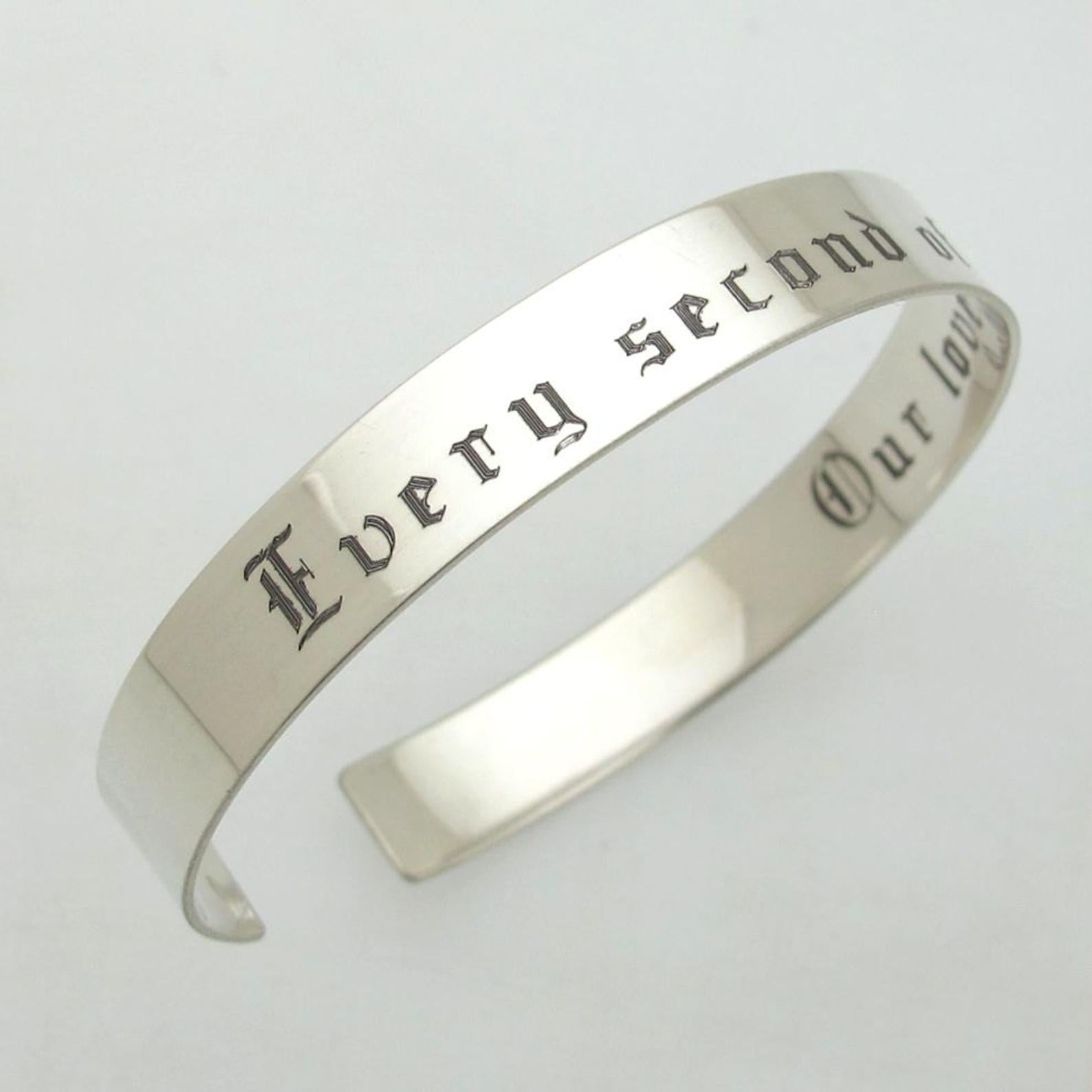 Custom Engraved Sterling Silver Cuff Bracelet - Anniversary Gift for Husband