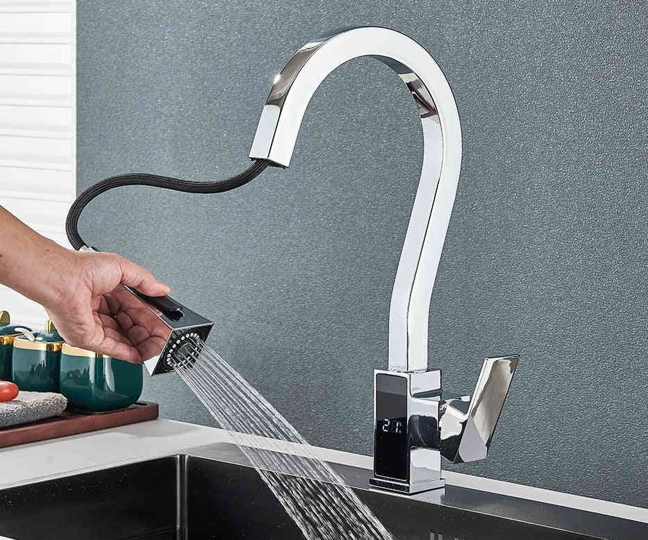 MIRODEMI® Pull Out Digital Temperature Display Flexible Kitchen Faucet