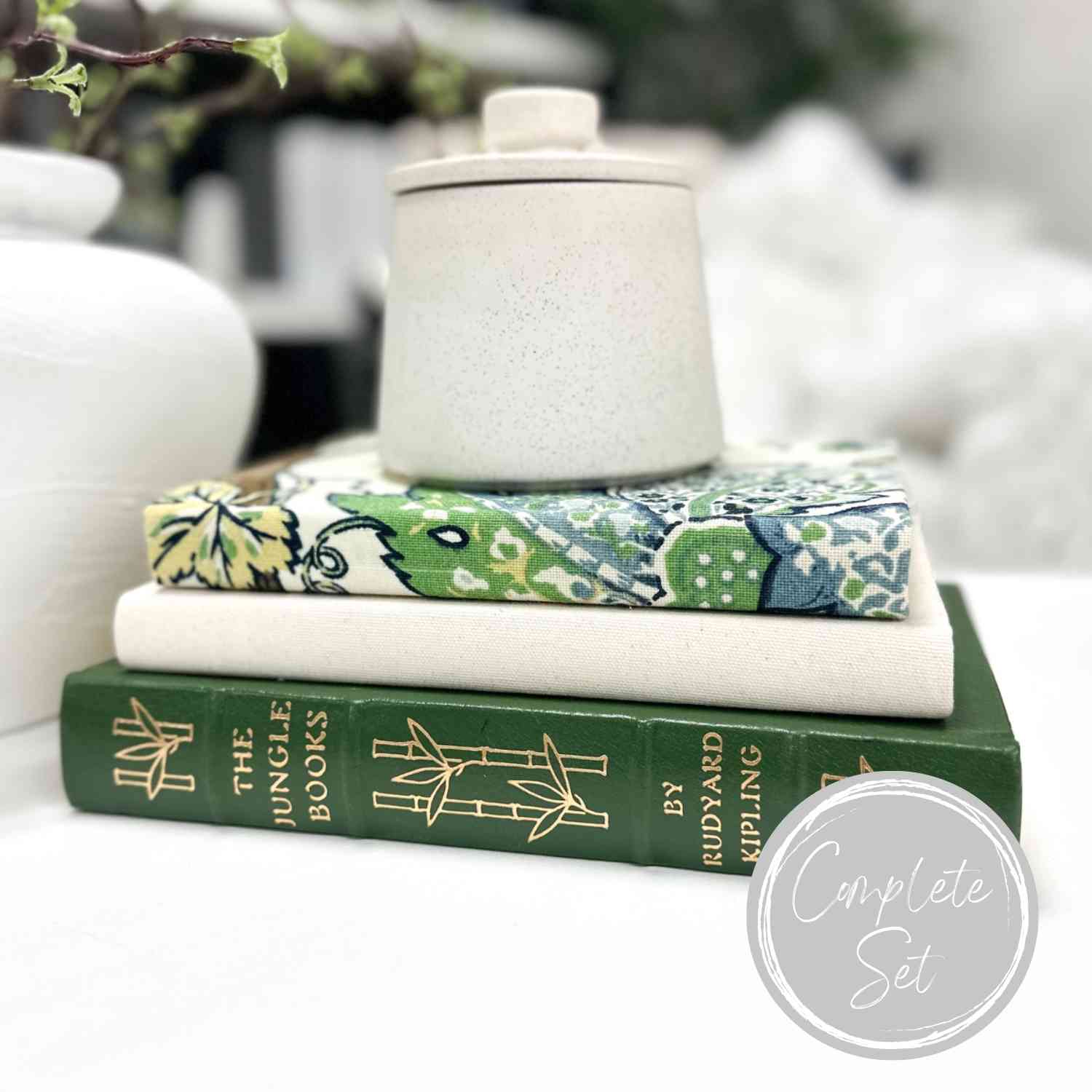 Green Book Set - Decorative Hardcover Books for Home Decor