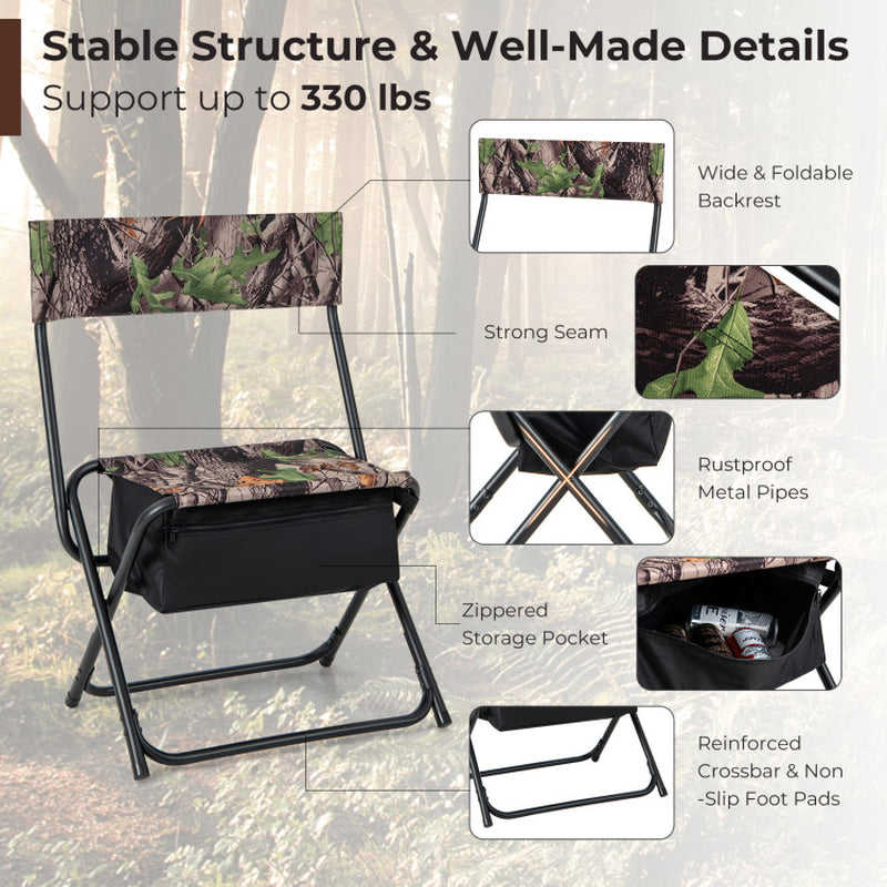 Portable Patio Chair with Backrest and Storage Pocket for Outdoor Activities