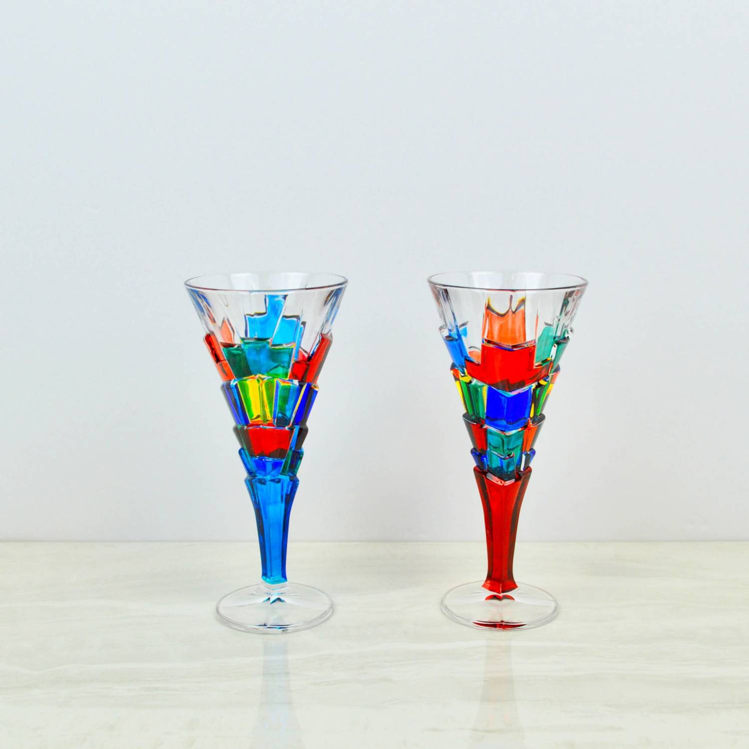 Italian Crystal Wine Glasses, Crack Design, Set of 2