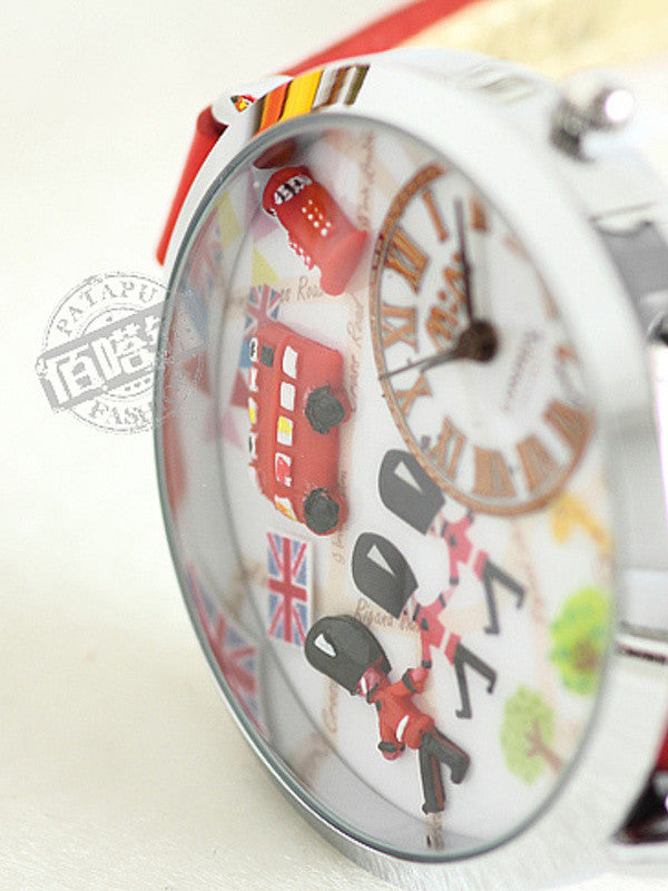One day in London Mini Watch with Handmade Polymer Clay Figures