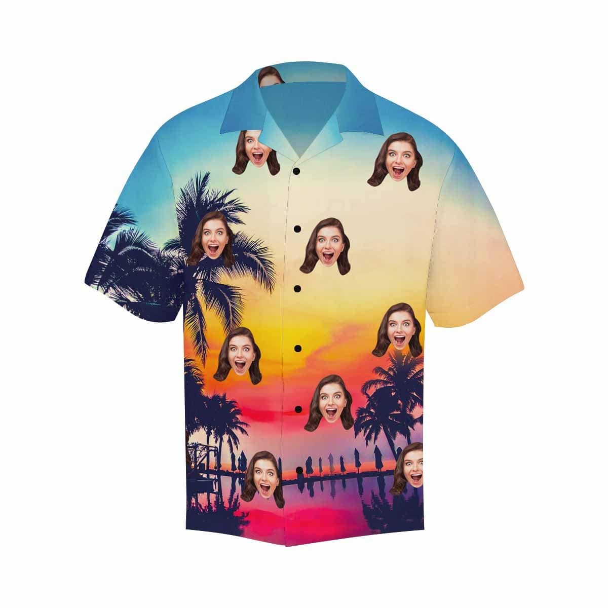 Custom Girlfriend Face Sunset Scenery Personalized Hawaiian Shirt - Design Your Own Shirt