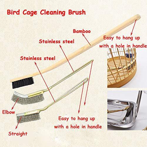 Bonaweite 3 Pack Wooden & Stainless Steel Long Handle Bird Cleaning Brush for Pet Cages