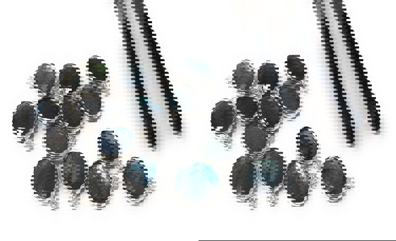 5 Pcs Labradorite Gemstone Charms, Sterling Silver Charms for DIY Jewelry Making