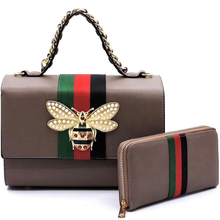 Queen Bee Boxy Leather Handbag/Wallet Set