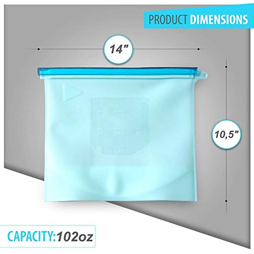 Reusable Silicone Food Storage Bags 102oz XXL (Set of 2) - Freezer Safe, Zero Waste, Sous Vide Compatible