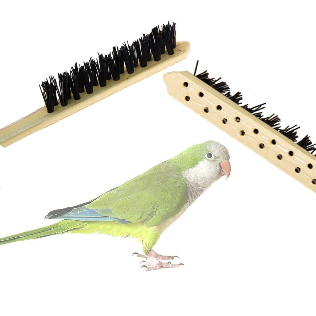 Bonaweite 3 Pack Wooden & Stainless Steel Long Handle Bird Cleaning Brush for Pet Cages
