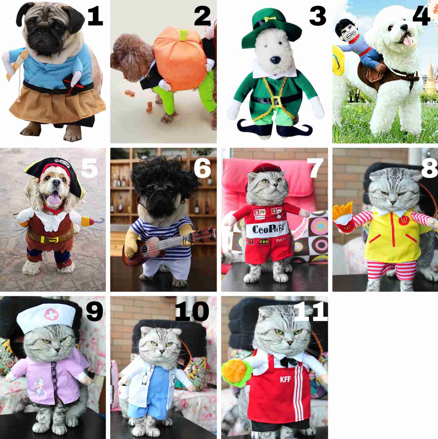 Halloween Dog Costumes - Pirate, Police, Doctor, Guitar, Funny Dress for Pets