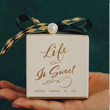 20pcs Checked Ribbon Bronzing Wedding Favor Boxes