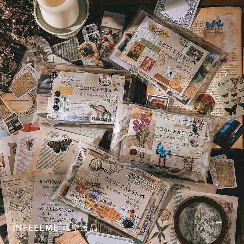200 Pieces Vintage Scrapbooking Supplies Kit for DIY Journaling