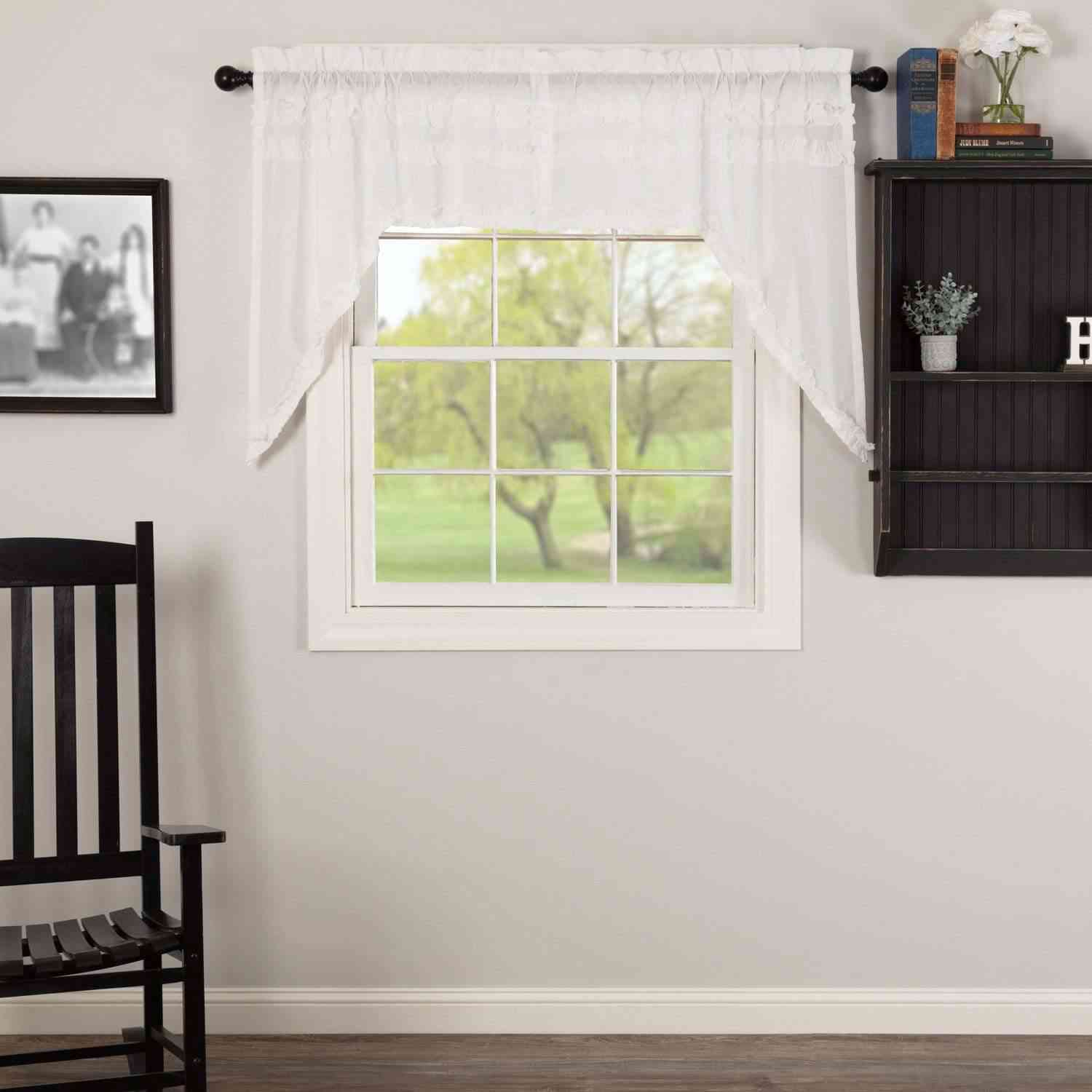 White Ruffled Sheer Petticoat Swag Set of 2 - Farmhouse Decor