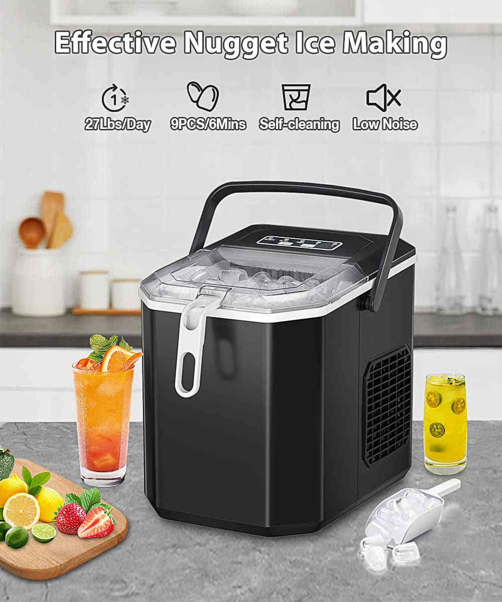Portable Ice Maker Machine - 6 Mins Fast Ice Making, 26.5Lbs/24Hrs, Self-Cleaning