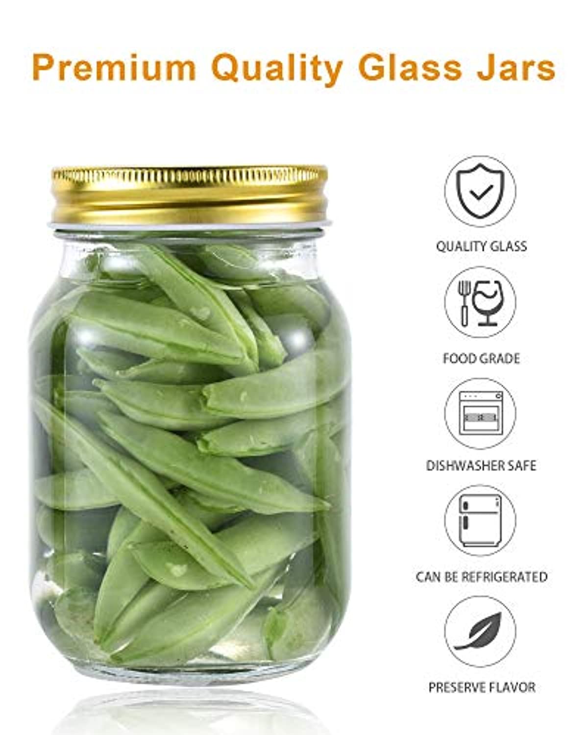 Rainforce 16 oz Mason Jars With Lids Regular Mouth 15 Pack - Clear Glass Jars For Meal Prep & Food Storage