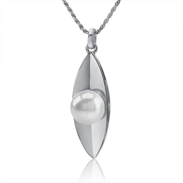 Pearl Banana Leaf Pendant - 925 Sterling Silver with Freshwater & Tahitian Pearl