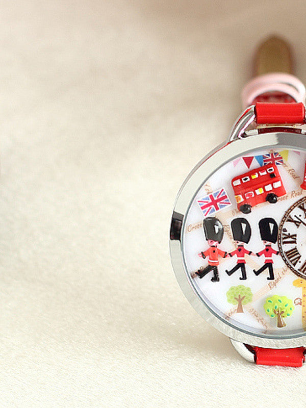 One day in London Mini Watch with Handmade Polymer Clay Figures