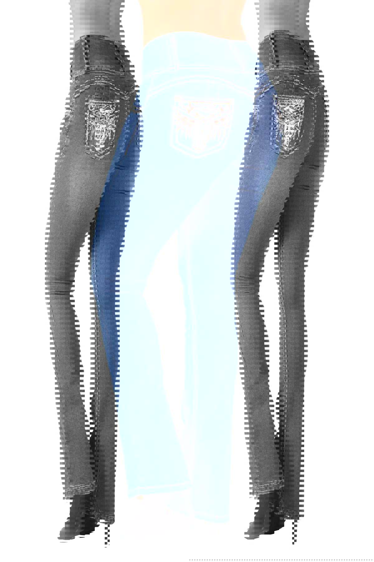 Colombian Design Butt Lift Push Up Mid Waist Boot Leg Jeans (DJ3763-BT)