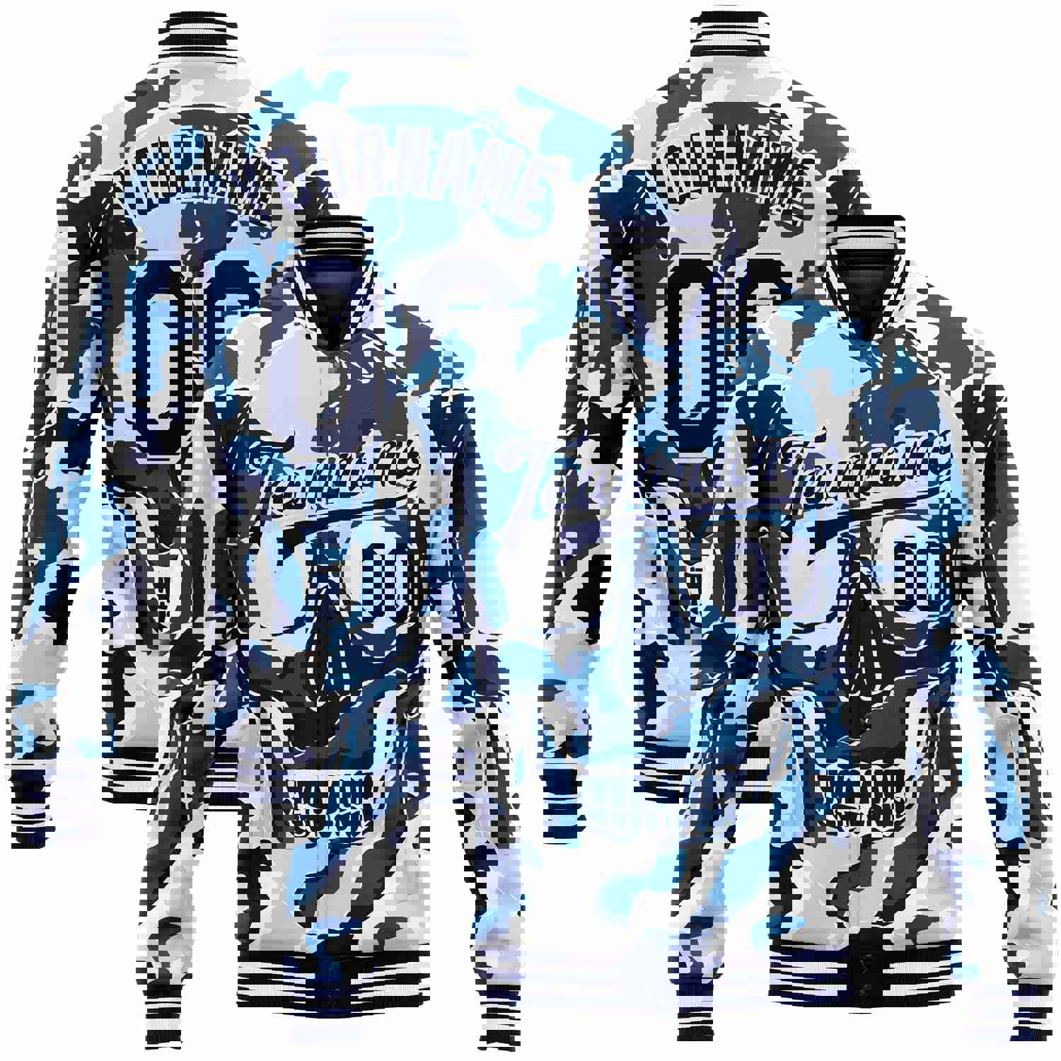 Custom Camo Navy-White Skull Fashion 3D Bomber Full-Snap Varsity Letterman Jacket