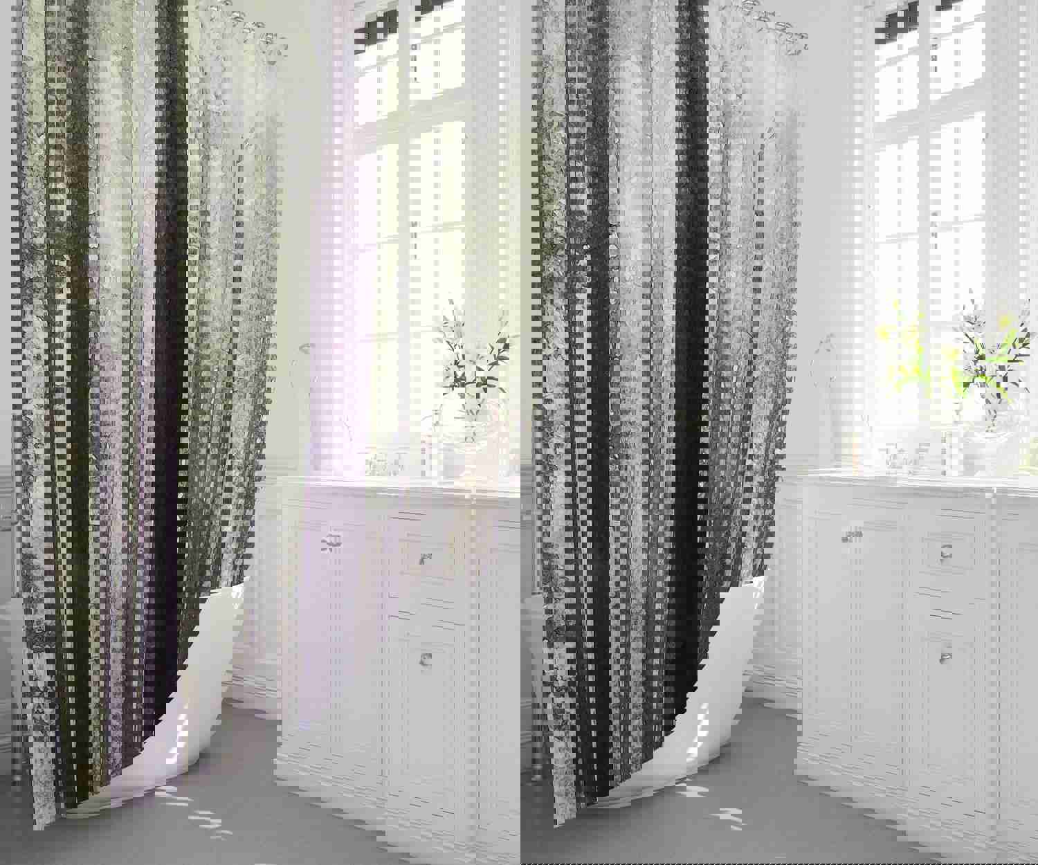 Forest Trees Shower Curtain | Long and Extra Long Shower Curtain | Misty, Nature, Outdoors, Woodland