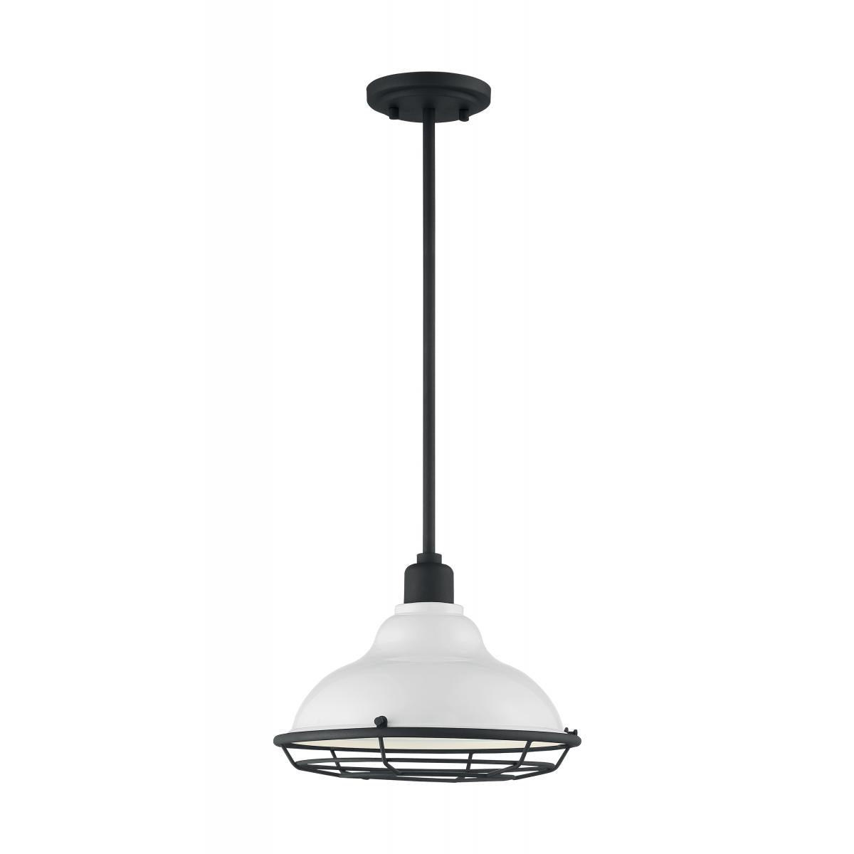 60-7024 NEWBRIDGE 1LT LARGE PENDANT - Gloss White and Black Accents Finish