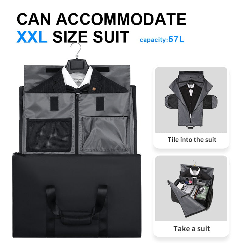 Large Capacity Duffle Bag with Shoe Compartment for Men - 57L Travel Suit Luggage