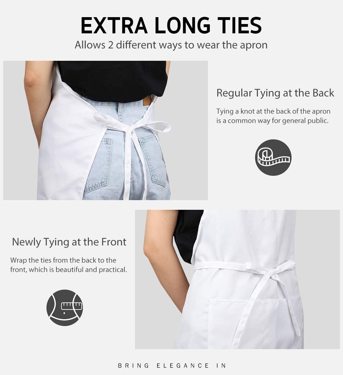 2 Pack Adjustable Bib Apron - Thicker Waterdrop Resistant with Pockets for Cooking, Kitchen, Chef (White)