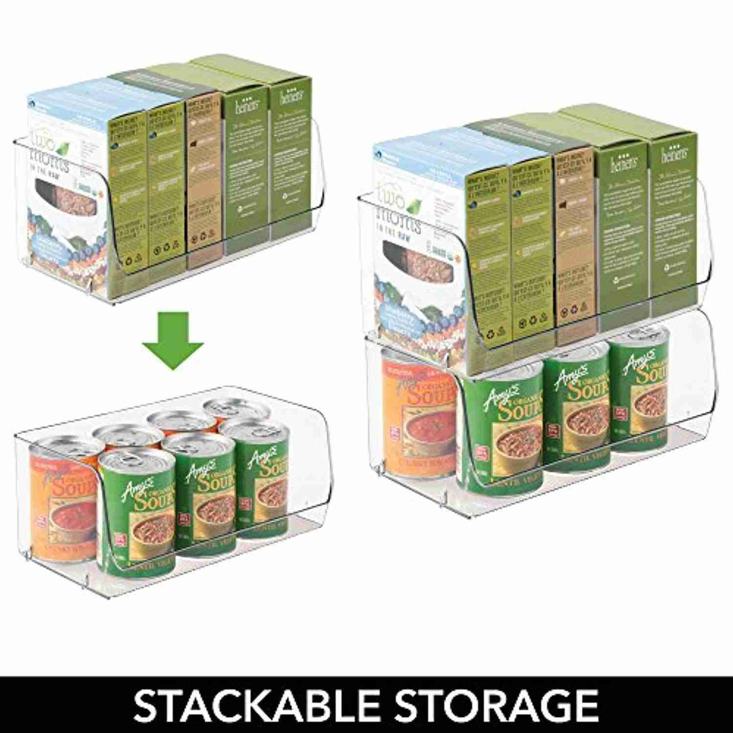 mDesign Medium Stackable Plastic Food Storage Organizer Bin Basket - 2 Pack, Clear