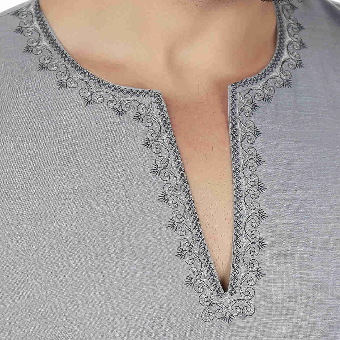 Men's Cotton Short Kurta Shirt - Grey (Indian Clothing)