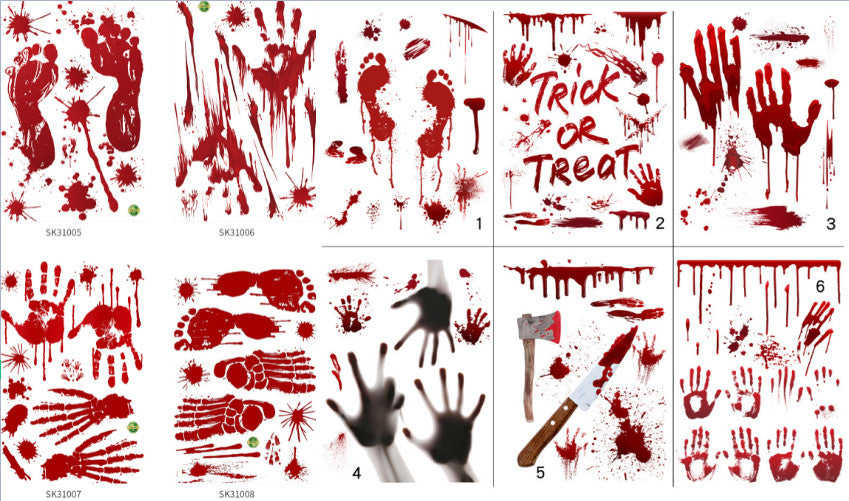 CYNDIE Halloween Decoration Bloody Handprints Footprints Pattern Wall Stickers
