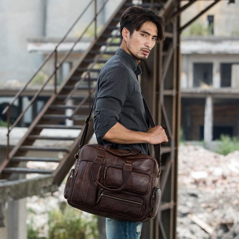 Leather Mens Large Briefcase Work Bag Travel Business Bag