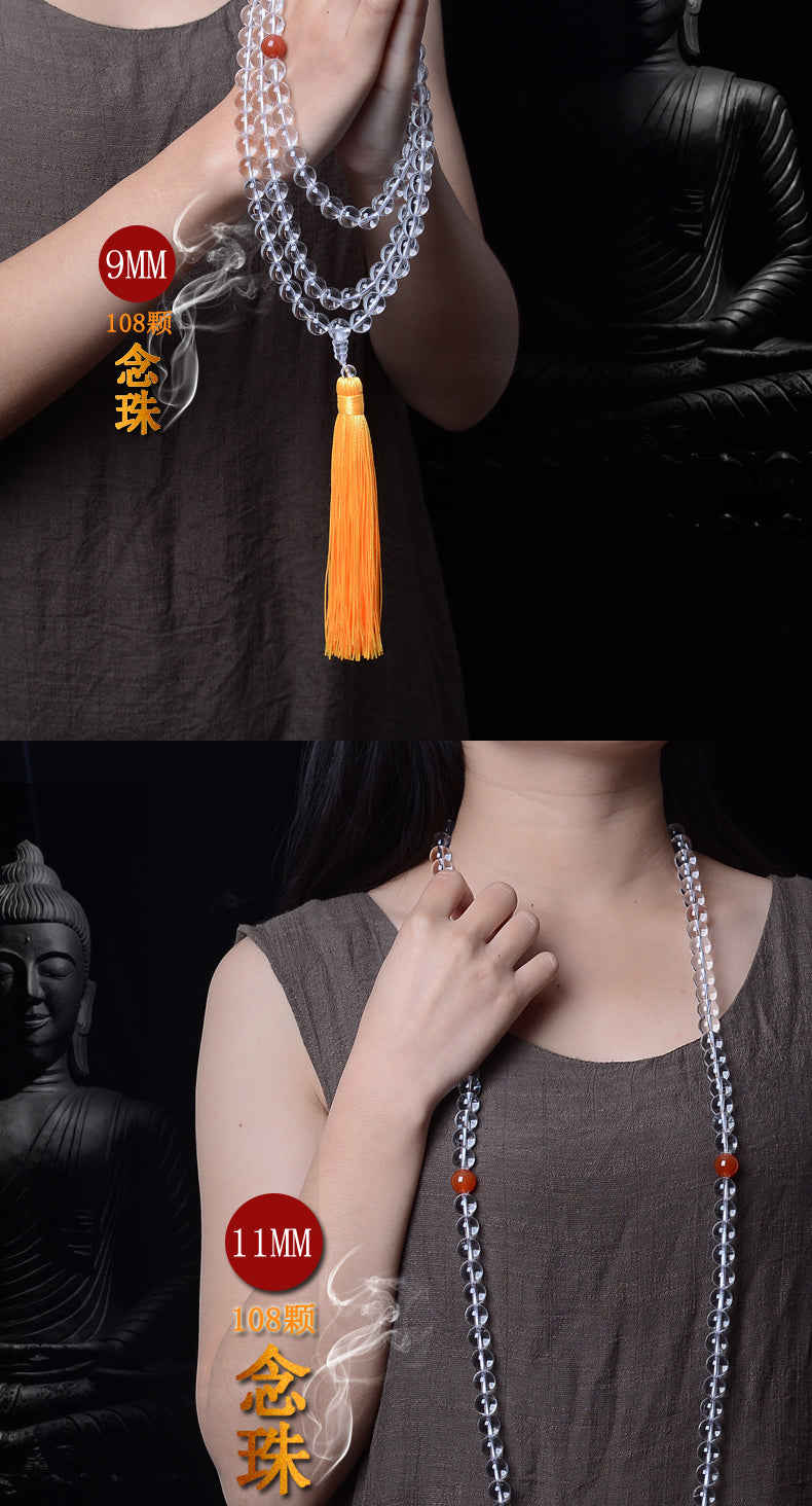 108 Buddha Beads Bracelet Natural White Crystal Rosary Necklace for Men and Women
