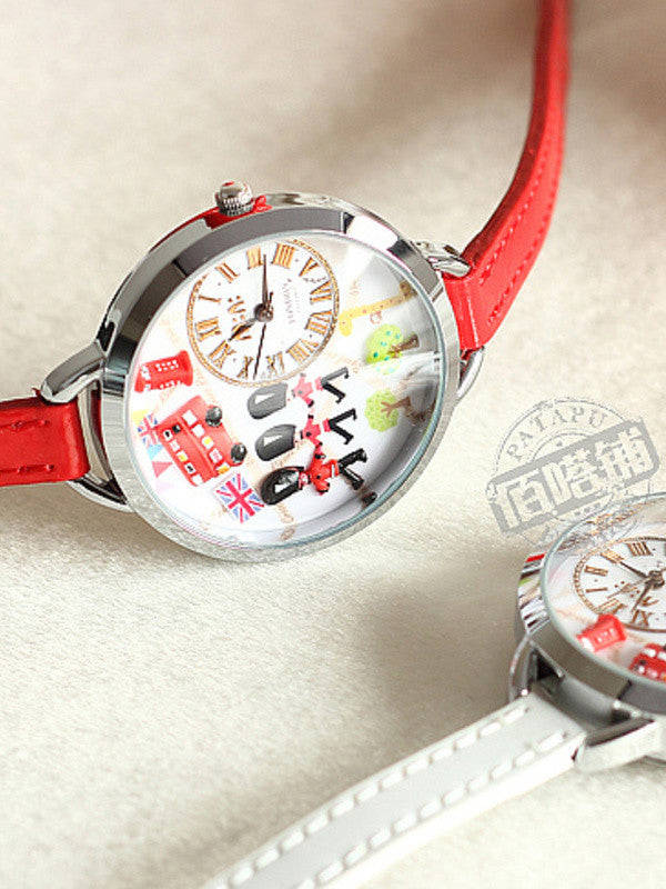 One day in London Mini Watch with Handmade Polymer Clay Figures