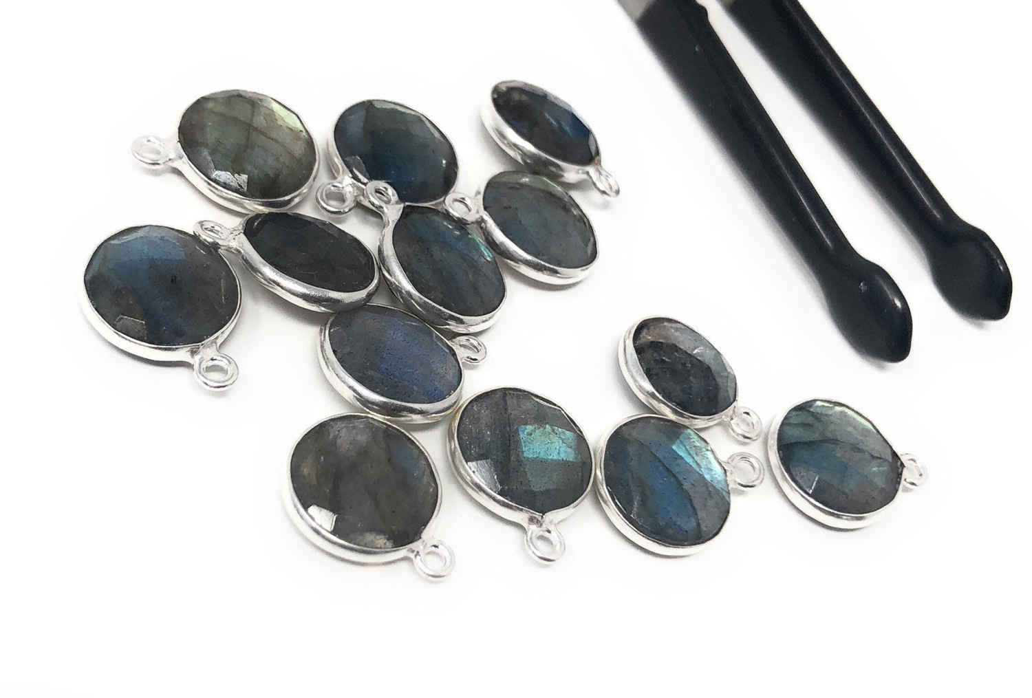 5 Pcs Labradorite Gemstone Charms, Sterling Silver Charms for DIY Jewelry Making