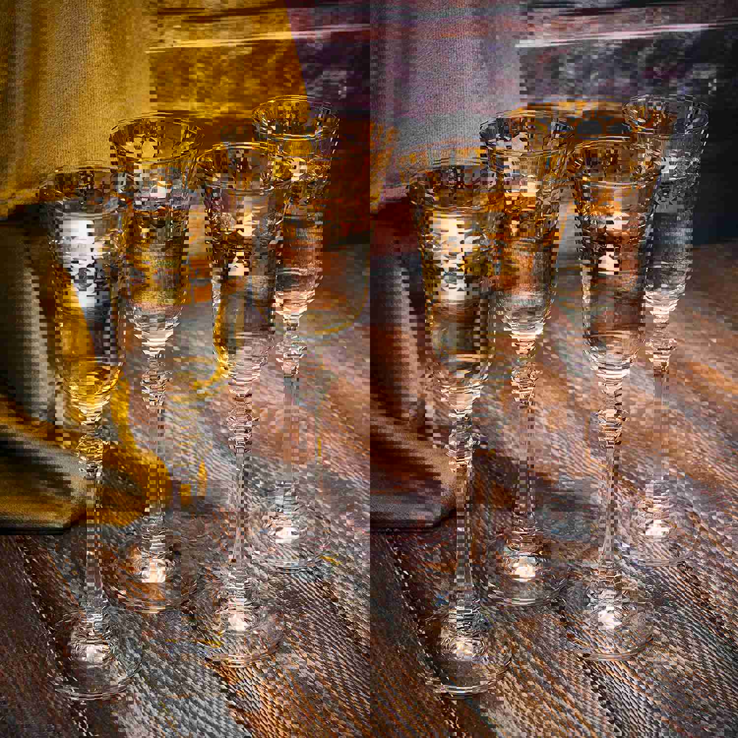 Crystal Gold Italian Design Red Wine Glasses Double-Row Gold - Set of 4