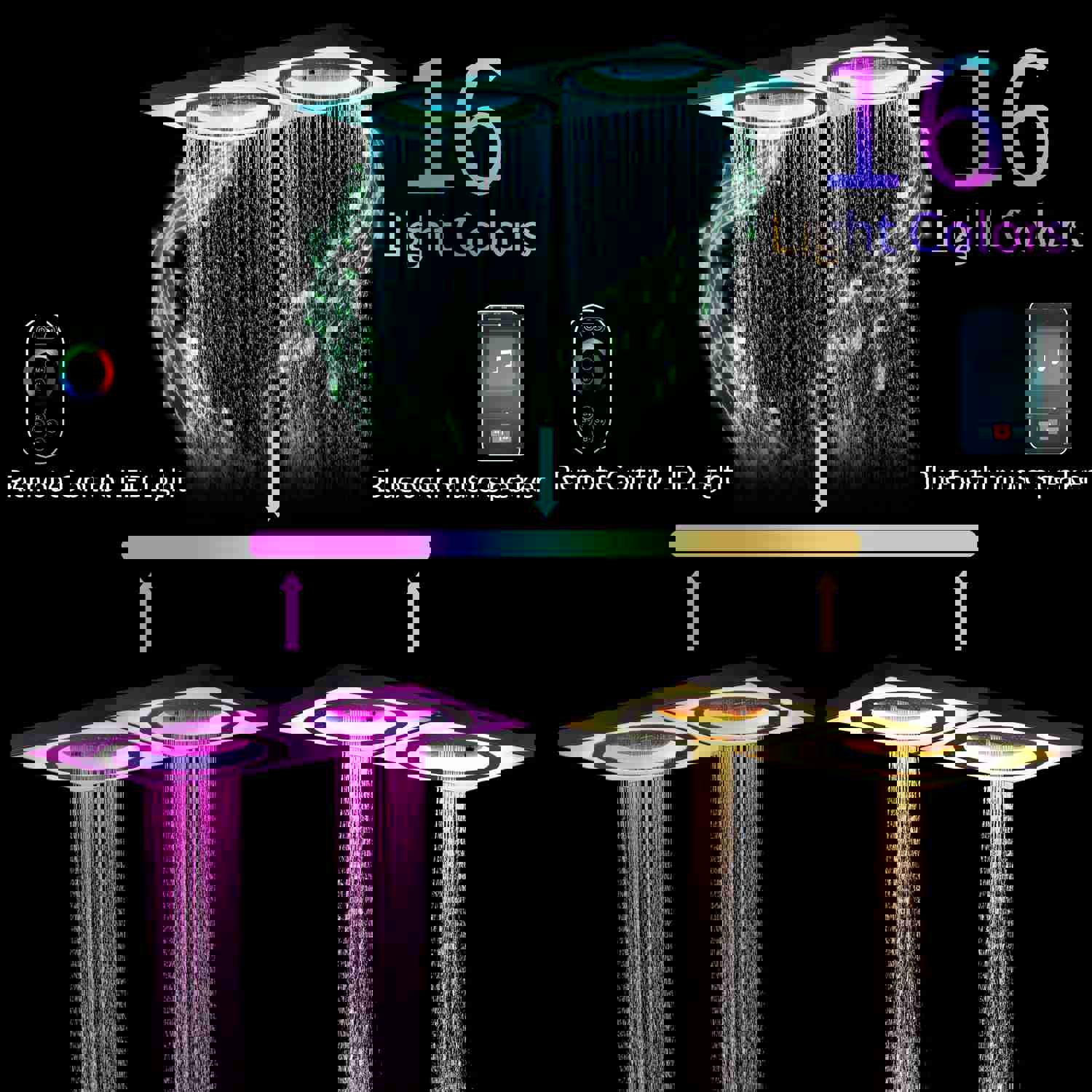 47 Ceiling Mount Complete Rainfall Waterfall LED Music Shower System
