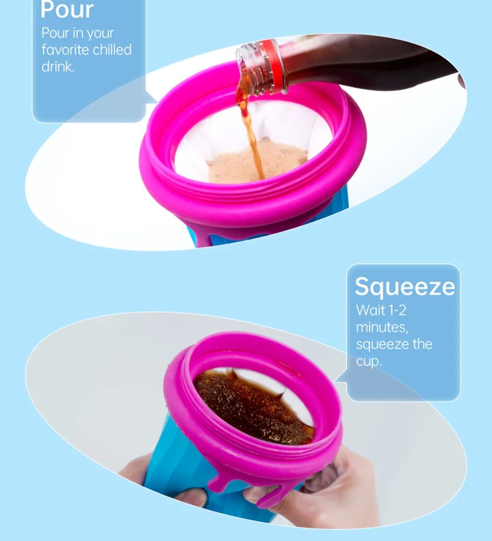 Ice Maker Cup for Smoothies, DIY Ice Cream, Quick Frozen Silicone Squeeze Cooling Milkshake Slushy Machine